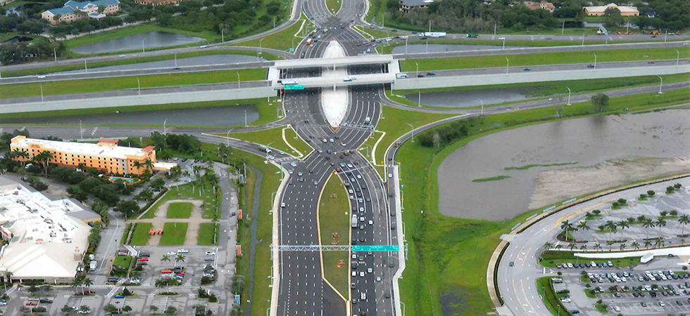 Aerial view of a multi-lane highway